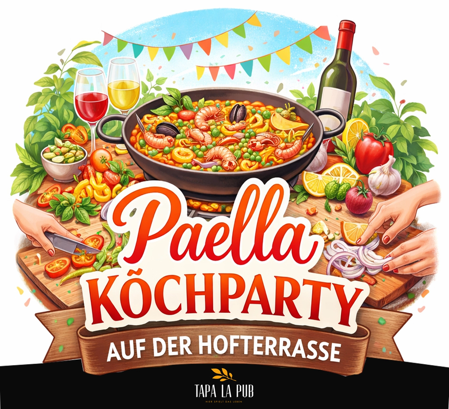 Taparazzi-Restaurant, gedeckter Familientisch mit blau-weißer Farbkombination